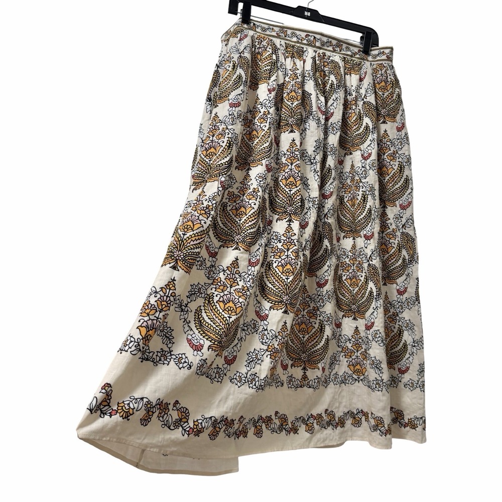 Max Studio Floral Cotton Blend Midi Skirt Size XL Cream Garden Cottagecore NEW